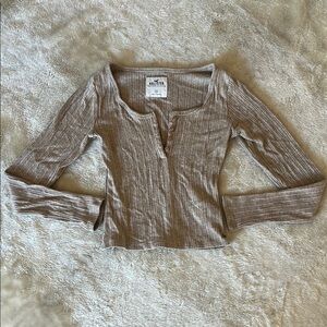 Hollister Women's Oatmeal Ribbed Long Sleeve Top Size XS